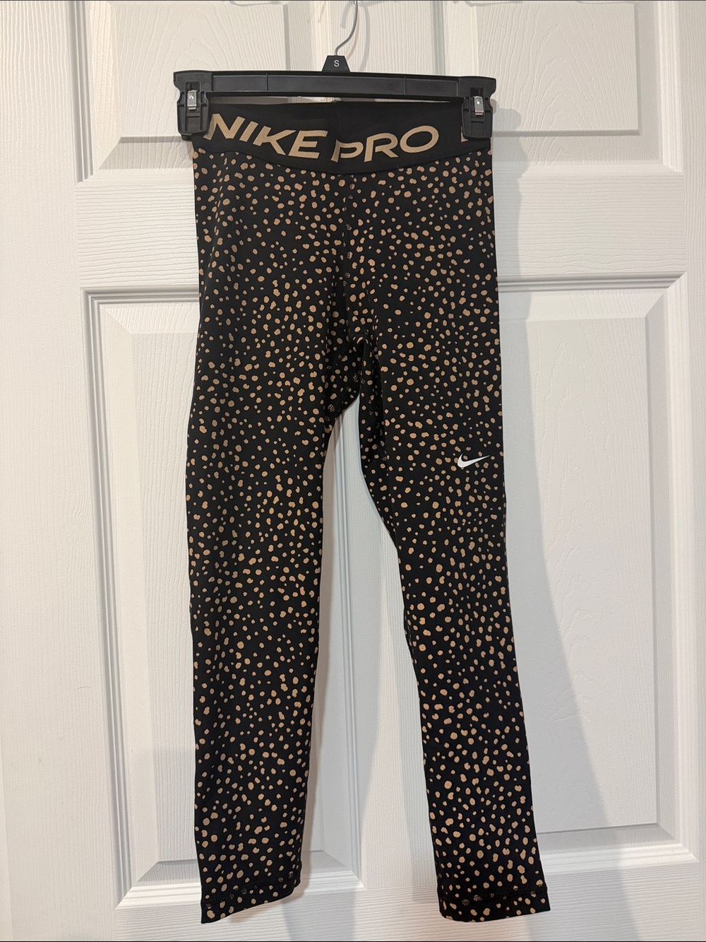 Nike Kids Black Leggings with Tan Dot Print